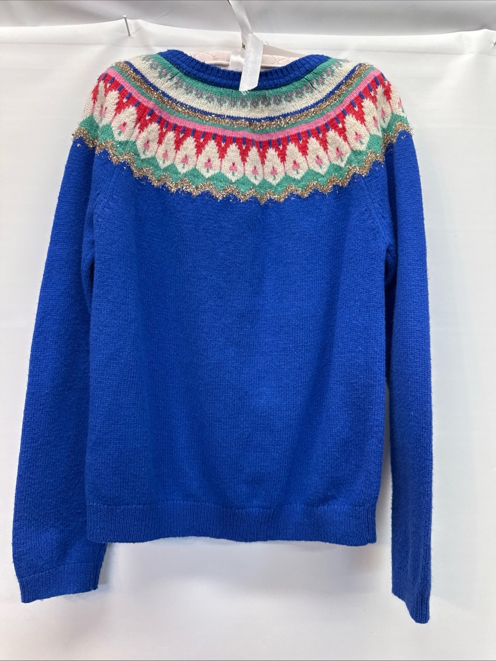Mini Boden Girls' Fair Isle Sweater Cardigan Sz 8-9y Cobalt Blue Nordic Classic - Picture 4 of 9
